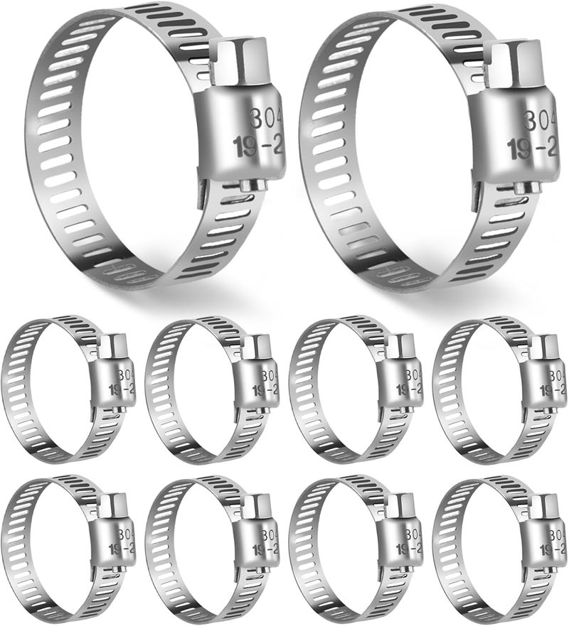 DLOUBLEIY Hose Clamp, 10PCS Stainless Steel Hose Clamps with Worm Gear, Adjustable 3/4'' to 1-1/8'' (19-29mm) for Plumbing, Automotive, and Mechanical Applications - Image 1